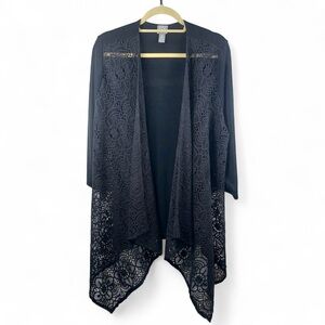 Chico's Travelers Women's Open Front Lace Front Black Cardigan Sweater Size‎ XL